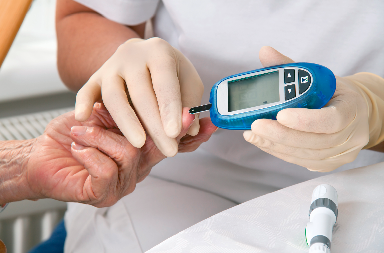 blood glucose meter  the blood sugar value is measured on a finger