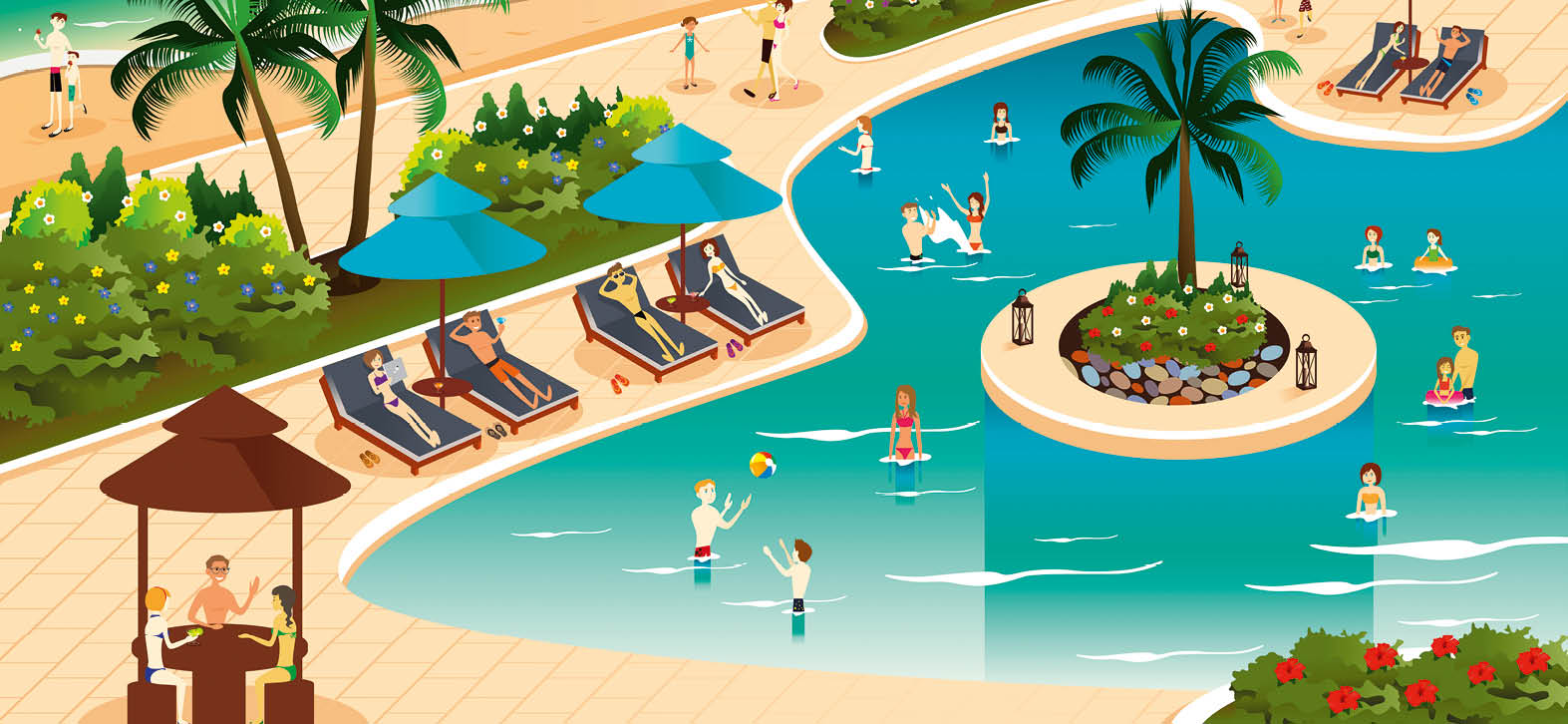 A vector illustration of scene in a tropical resort