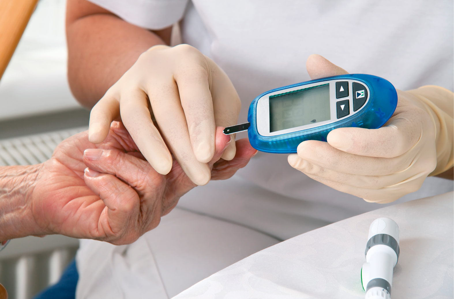 blood glucose meter  the blood sugar value is measured on a finger