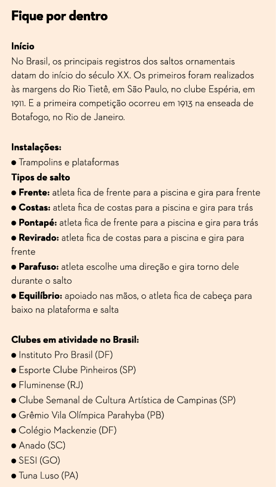 Fique por dentro  In cio No Brasil, os principais registros dos saltos ornamentais datam do in cio do s culo XX  Os p   