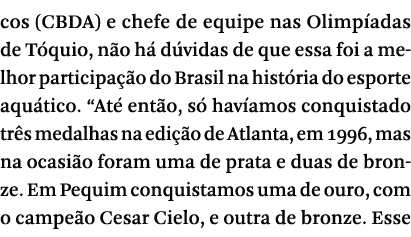 cos (CBDA) e chefe de equipe nas Olimpíadas de Tóquio, não há dúvidas de que essa foi a melhor participação do Brasil   