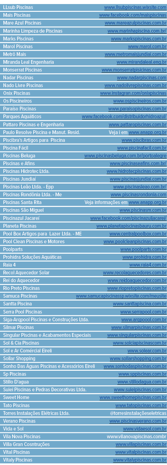 LLsub Piscinas www llsubpiscinas wixsite com Mais Piscinas www facebook com maispiscinas Mare Azul Piscinas www marea   