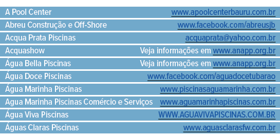A Pool Center www apoolcenterbauru com br Abreu Construção e Off-Shore www facebook com abreusjb Acqua Prata Piscinas   