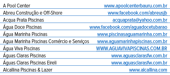 A Pool Center www.apoolcenterbauru.com.br Abreu Constru o e Off Shore www.facebook.com/abreusjb Acqua Prata Piscinas...
