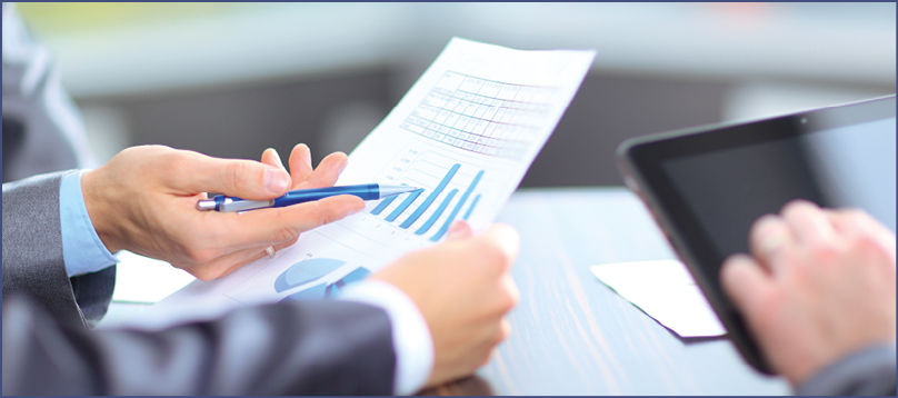 Business team analyzing market research results together