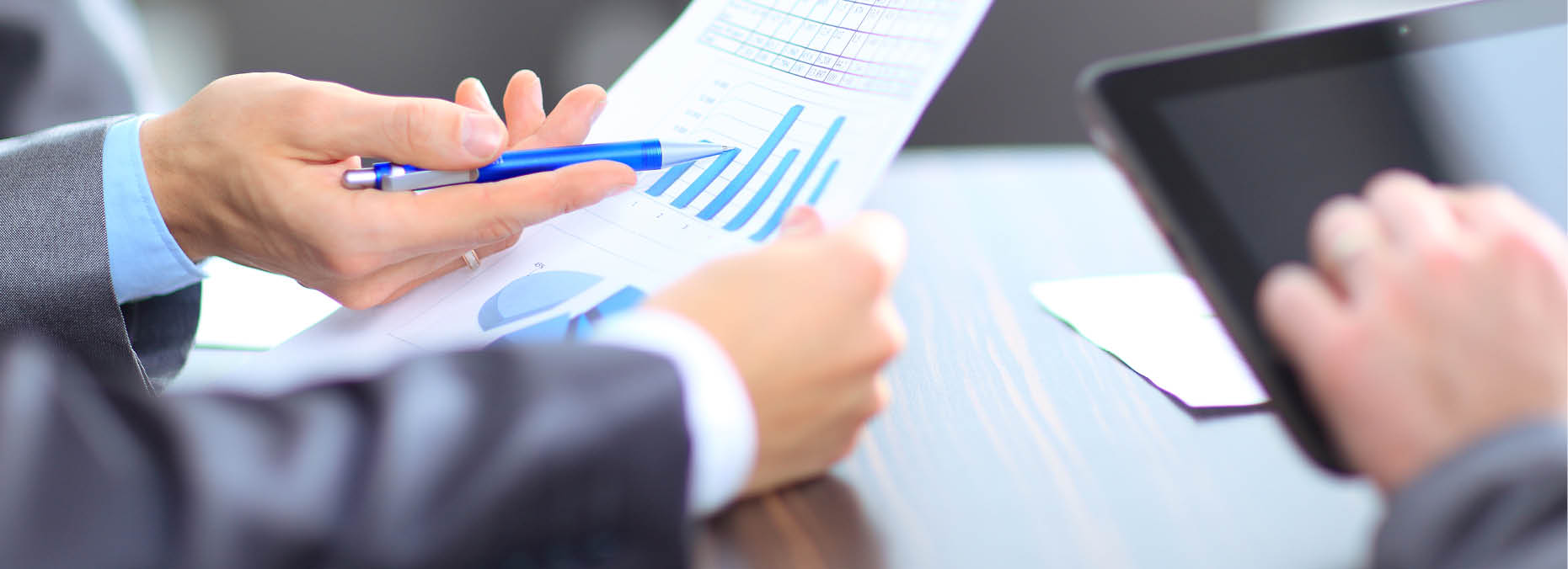 Business team analyzing market research results together